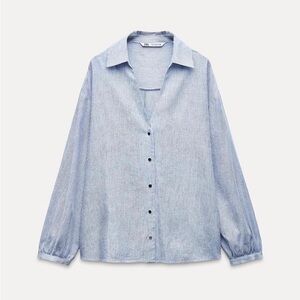 ZARA STRIPED LINEN BLEND SHIRT
Color: BLUE/ WHITE * Size: M